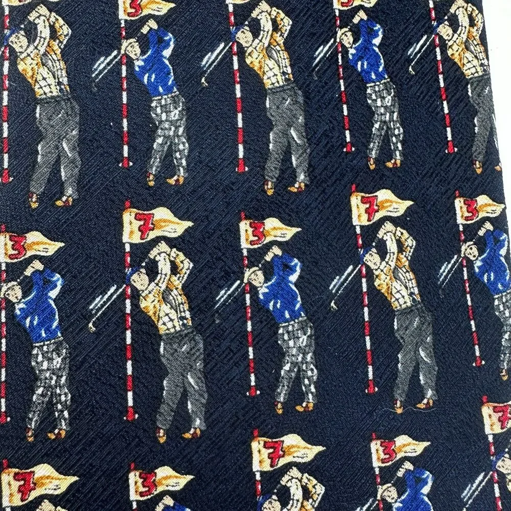 Gianfranco Mens 100%  Silk Tie Golf Print 58 x 3.75 Dark Navy Italy Sports